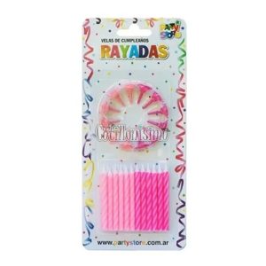 Vela Rayada Torneada Colores Nena X24u con 12 Bases
