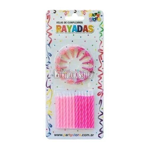 Vela Rayada Torneada Colores Nena X24u con 12 Bases