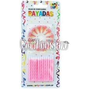 Vela Rayada Torneada Rosa X24u con 12 Bases