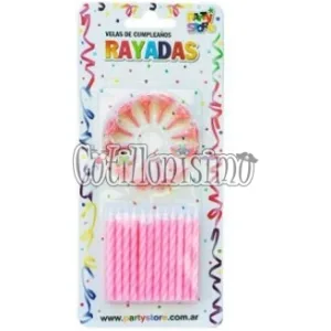 Vela Rayada Torneada Rosa X24u con 12 Bases