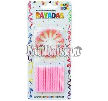 Vela Rayada Torneada Rosa X24u con 12 Bases