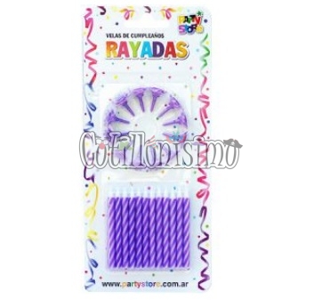 Vela Rayada Torneada Violeta X24u con 12 Bases