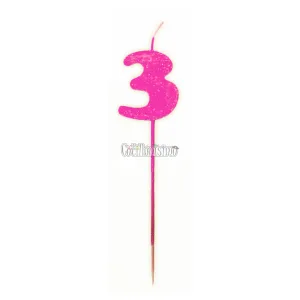 Vela Pinche Gibreada Nº3 Color Rosa Fluo