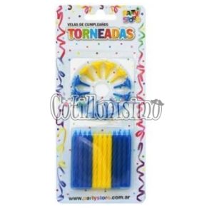 Vela Rayada Torneada Azul y Amarilla X24u con 12 Bases