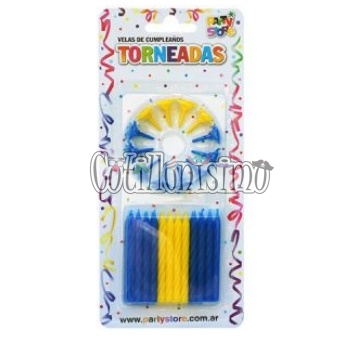 Vela Rayada Torneada Azul y Amarilla X24u con 12 Bases