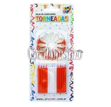 Vela Rayada Torneada Roja y Blanca X24u con 12 Bases