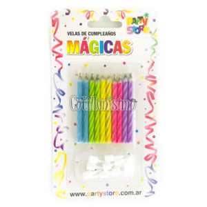 Vela Torneada Magica Multicolor X10u con 10 Bases