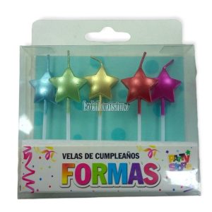 Velas Formas Set Estrellas Metalizadas x5 Unidades