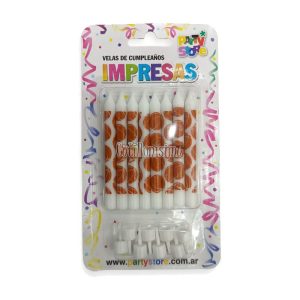 Velas Impresas Blancas con Pelotas de Basket x8 Unidades
