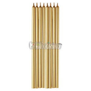 Vela Larga Metalizada Color Dorado x8u 16cm