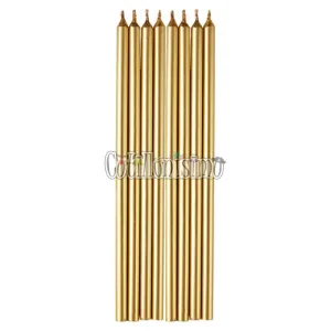 Vela Larga Metalizada Color Dorado x8u 16cm