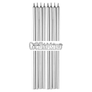 Vela Larga Metalizada Color Plateado x8u 16cm