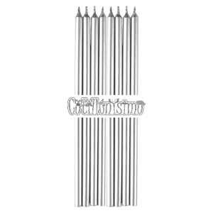 Vela Larga Metalizada Color Plateado x8u 16cm