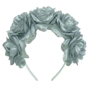 Vincha Artificial Cuatro Flores Plateadas
