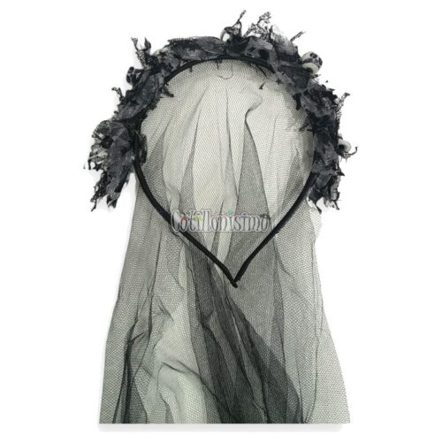Vincha Con Calaveras y Tul Negro Halloween