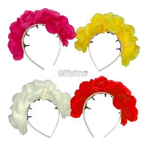 Vincha Cinco Flores Lisas Artificial Colores Surtidos