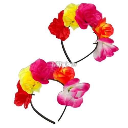 Vincha Cinco Flores Multicolor Artificial Colores Surtidos