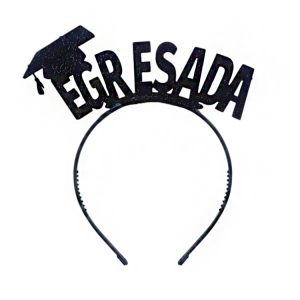 Vincha Goma Eva EGRESADA Negro Glitter