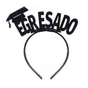 Vincha Goma Eva EGRESADO Negro Glitter