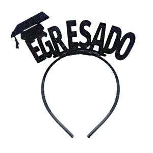Vincha Goma Eva EGRESADO Negro Glitter