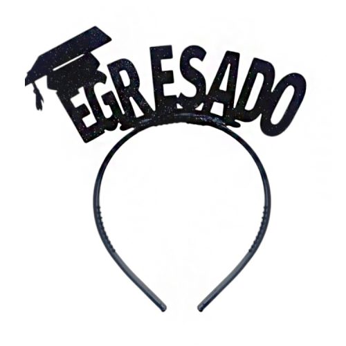 Vincha Goma Eva EGRESADO Negro Glitter