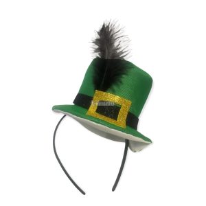 Alternative view of Vincha Galerita Verde con Pluma San Patricio
