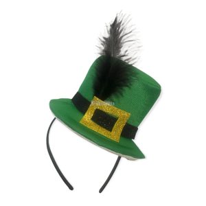 Vincha Galerita Verde con Pluma San Patricio