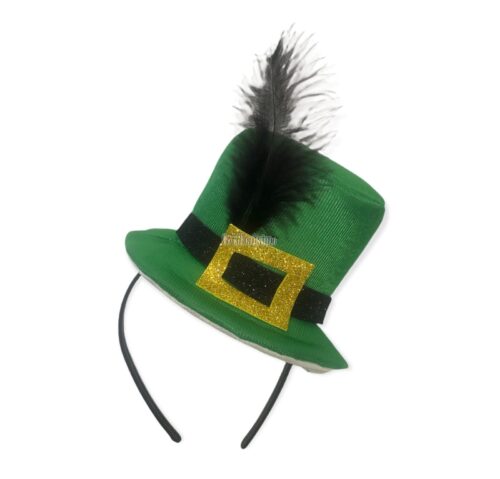 Vincha Galerita Verde con Pluma San Patricio