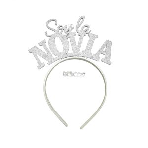 Vincha Goma Eva SOY LA NOVIA Blanco Glitter