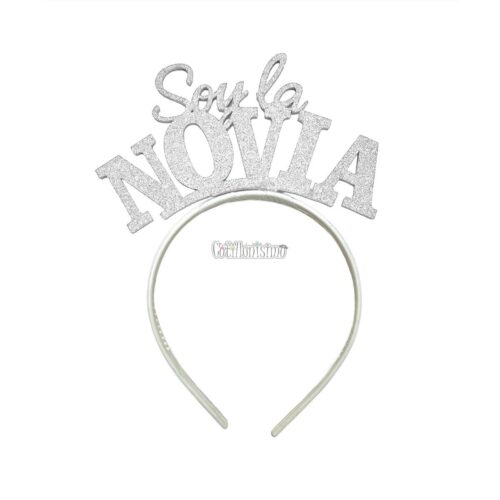 Vincha Goma Eva SOY LA NOVIA Blanco Glitter