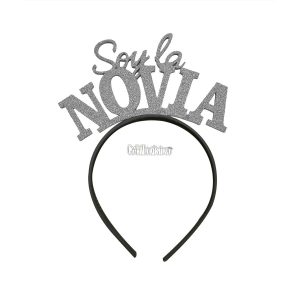 Vincha Goma Eva SOY LA NOVIA Plateado Glitter