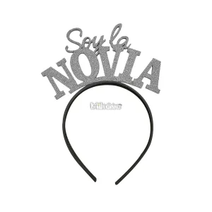 Vincha Goma Eva SOY LA NOVIA Plateado Glitter