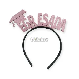 Vincha Goma Eva EGRESADA Rosa Glitter