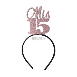 Vincha Goma Eva MIS 15 Rosa Glitter