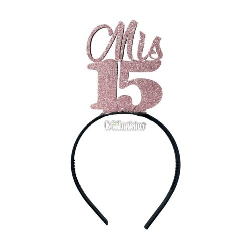 Vincha Goma Eva MIS 15 Rosa Glitter