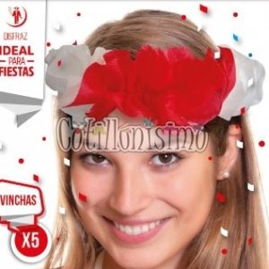 Vincha Hawaiana BLANCO y ROJO X5 (FRISELINA)