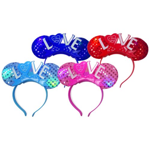 Vincha LOVE con Orejas Lentejuela (LED) - Pack X10