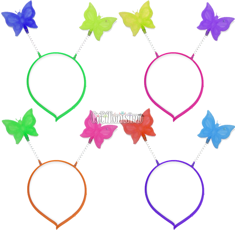 Vincha Resorte MARIPOSA x4 Unidades Colores Surtidos (FLUO)