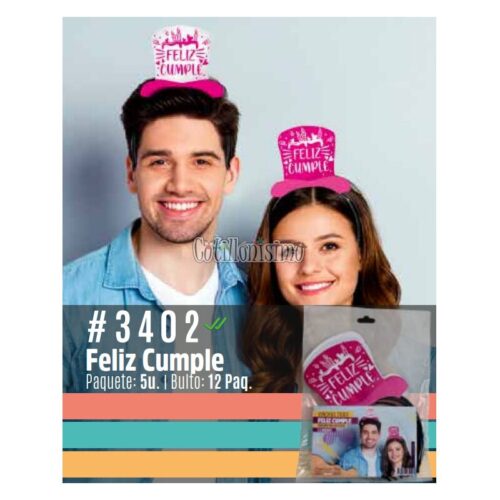 Vincha Tries Feliz Cumple Nena - Rosa X5 Unidades