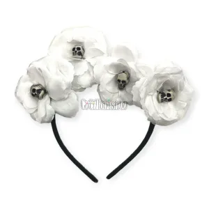 Vincha con Flores Blancas y Calaveras Halloween