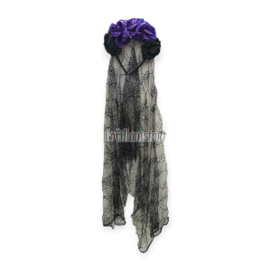 Vincha con Flores Violetas y Negras Halloween con Tul Negro - Imagen 2