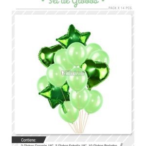 Set Globos Color Verde 14 Pcs