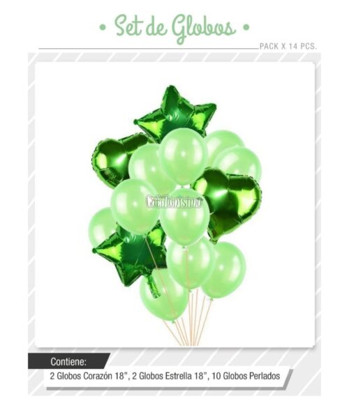 Set Globos Color Verde 14 Pcs