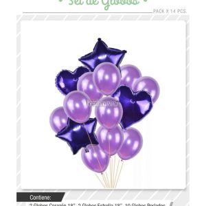 Set Globos Color Violeta 14 Pcs