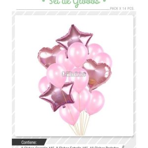 Set Globos Color Rosa  14 Pcs