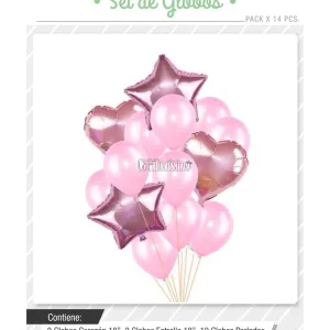 Set Globos Color Rosa  14 Pcs