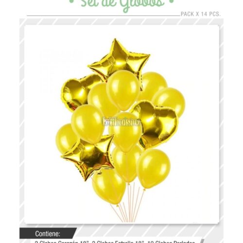 Set Globos Color Dorado 14 Pcs