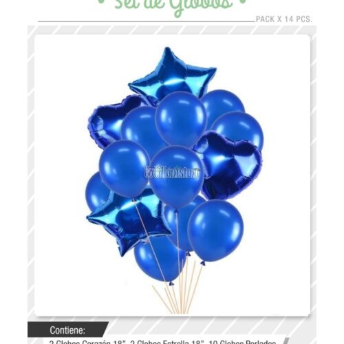 Set Globos Color Azul 14 Pcs