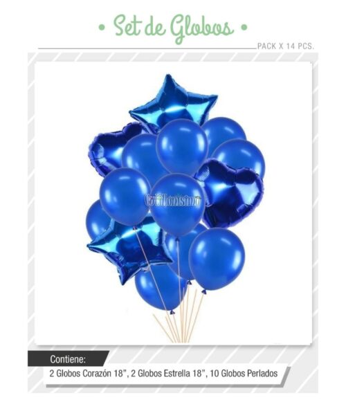 Set Globos Color Azul 14 Pcs