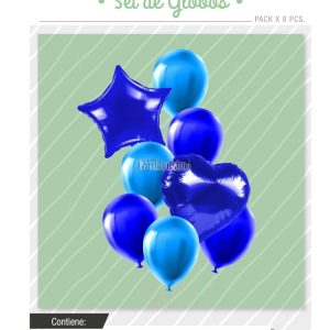 Set Globos Color Azul y Celeste 8 Pcs